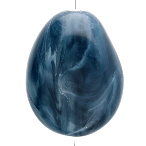 Flat irregular bead 25x20 mm in opaque resin - Petrol blue marbled x1