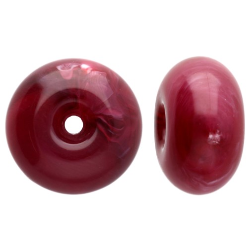 Rondelle beads 12x7 mm in opaque resin - Marbled garnet x6