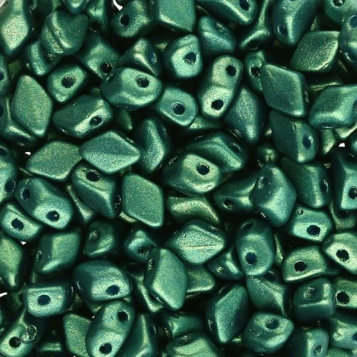 Mini Gemduo 2-Hole Glass Beads, 6x4 mm - Gold Shine Dark Green, 5 g