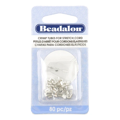 2x1.6 mm Crimp beads for 0.5 mm Elastic Cord - Silver-Plated x80