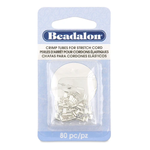 3x2 mm crimp beads for 0.8 mm elastic cord - Silver-plated x80
