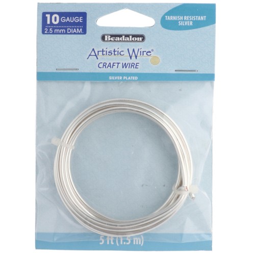 2.6 mm Round Copper Wire, Artistic Wire, Tarnish-Resistant - Silver-Plated, 1.5 m