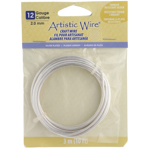 2.1 mm Round Copper Wire, Artistic Wire, Tarnish-Resistant - Silver-Plated, 3.1 m