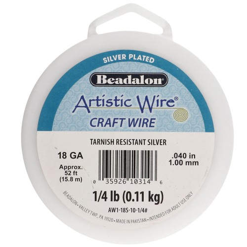 1 mm Round Copper Wire, Artistic Wire, Tarnish-Resistant - Silver-Plated x 15.8 m