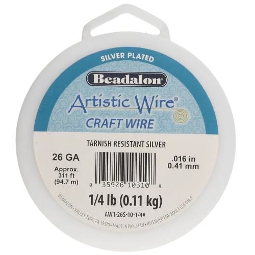 0.41 mm Round Copper Wire by Artistic Wire - Tarnish-Resistant Silver-Plated x94.7 m