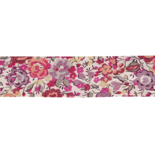 Liberty Fabric Bias Tape - Emma and Georgina - White - Pink - Purple x 1 m