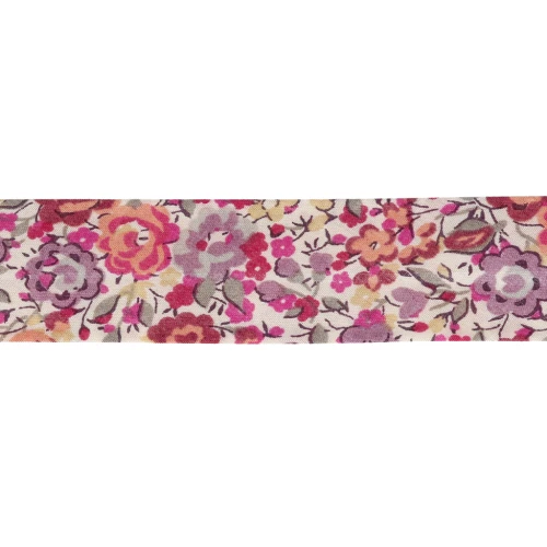 Liberty Fabric Bias Tape - Emma and Georgina - White - Pink - Purple x 1 m