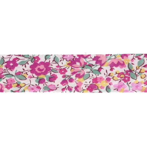 Liberty Fabric Bias Tape - Emma and Georgina - White - Fuchsia - Green x 1 m
