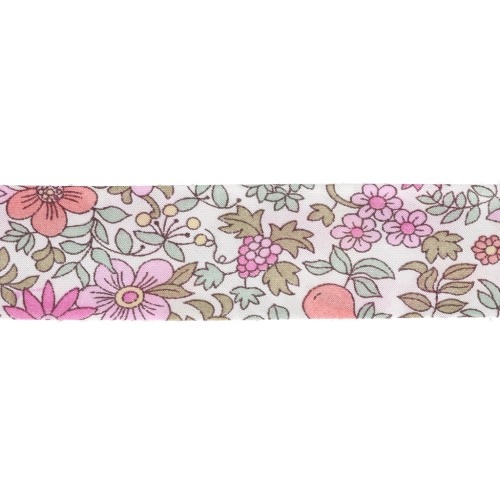 Liberty Fabric Bias Tape - Fruit Punch - White - Pink - Pastel Green x 1 m