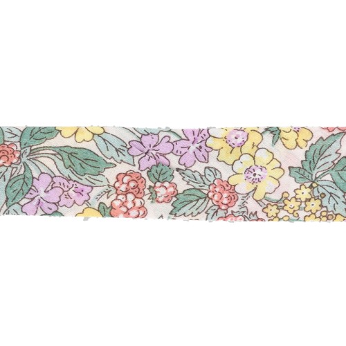 Liberty Fabric Bias Tape - Michelle - White - Sunflower x 1 m