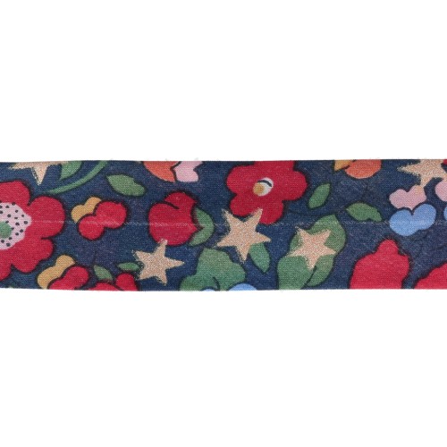 Liberty Fabric Bias Tape - Christmas Betsy - Midnight Blue - Red - Gold x 1 m