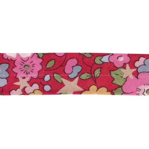 Liberty Fabric Bias Tape - Christmas Betsy - Red - Pink - Rose Gold x 1 m