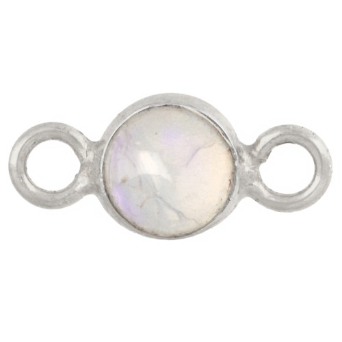 4.5 mm Round Spacer with Gemstone - 925 Sterling Silver - Opal
