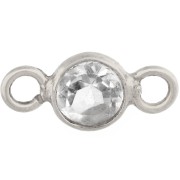 4.5 mm Faceted Round Spacer with Gemstone - 925 Sterling Silver - Rock Crystal