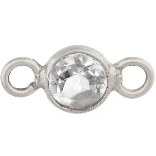 4.5 mm Faceted Round Spacer with Gemstone - 925 Sterling Silver - Rock Crystal
