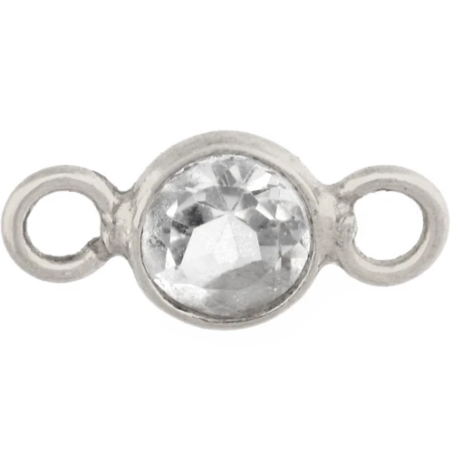 4.5 mm Faceted Round Spacer with Gemstone - 925 Sterling Silver - Rock Crystal