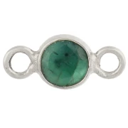 4.5 mm Round Faceted Spacer with Gemstone - 925 Sterling Silver - Emerald Imitation
