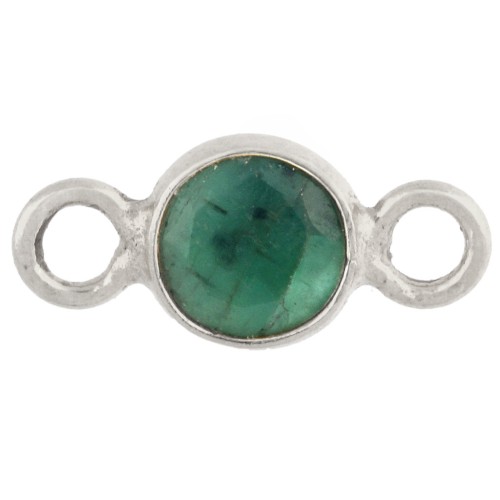 4.5 mm Round Faceted Spacer with Gemstone - 925 Sterling Silver - Emerald Imitation