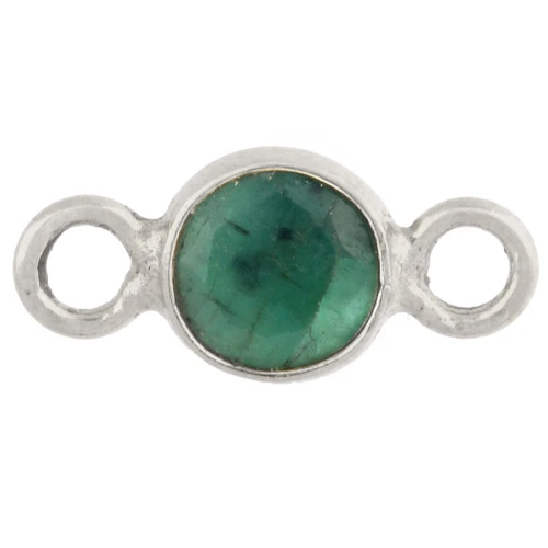 4.5 mm Round Faceted Spacer with Gemstone - 925 Sterling Silver - Emerald Imitation
