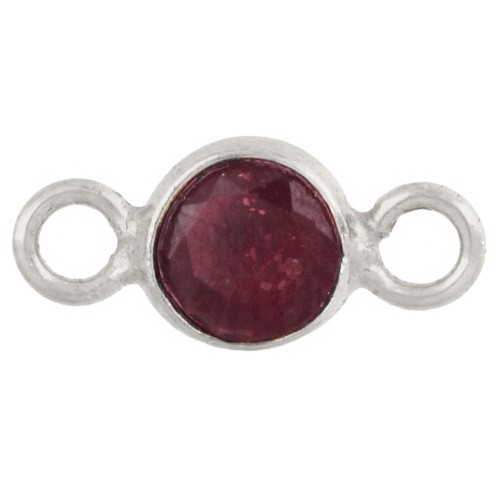 4.5 mm Round Faceted Spacer with Gemstone - 925 Sterling Silver - Ruby Imitation x1