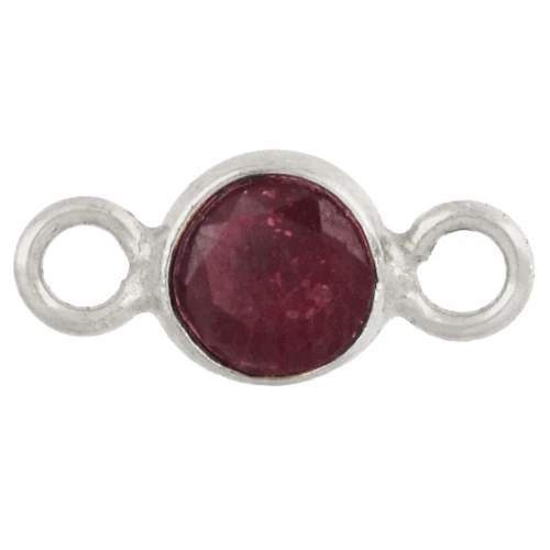 4.5 mm Round Faceted Spacer with Gemstone - 925 Sterling Silver - Ruby Imitation x1