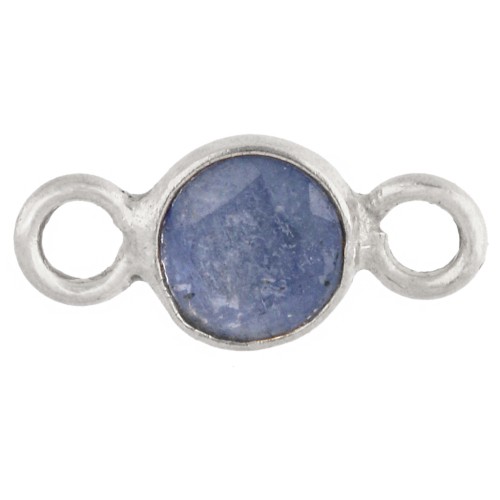 4.5 mm Round Faceted Spacer with Gemstone - 925 Sterling Silver - Sapphire Imitation