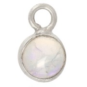 4.5 mm Round Charm with Gemstone - 925 Sterling Silver - Opal x1