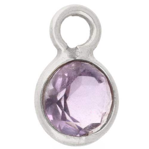 4.5 mm Round Faceted Charm with Gemstone - 925 Sterling Silver - Amethyst x1
