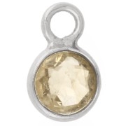 4.5 mm Round Faceted Charm with Gemstone - 925 Sterling Silver - Citrine x1