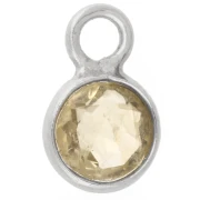 4.5 mm Round Faceted Charm with Gemstone - 925 Sterling Silver - Citrine x1
