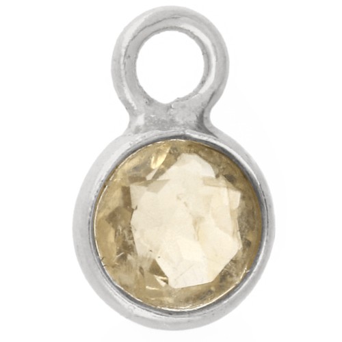 4.5 mm Round Faceted Charm with Gemstone - 925 Sterling Silver - Citrine x1