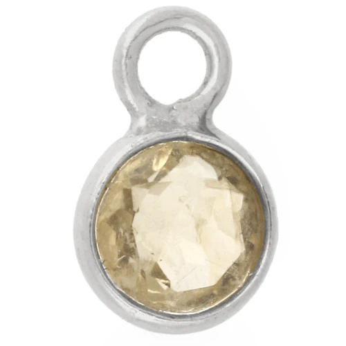 4.5 mm Round Faceted Charm with Gemstone - 925 Sterling Silver - Citrine x1
