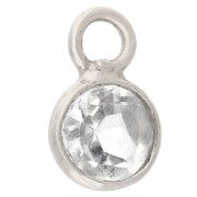 4.5 mm Round Faceted Gemstone Charm - 925 Sterling Silver - Rock Crystal