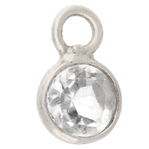 4.5 mm Round Faceted Gemstone Charm - 925 Sterling Silver - Rock Crystal
