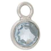 4.5 mm Round Faceted Gemstone Charm in 925 Sterling Silver - Blue Topaz