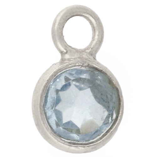 4.5 mm Faceted Round Charm, Gemstone Imitation, 925 Sterling Silver - Hydro Blue Topaz