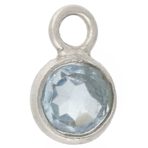 4.5 mm Round Faceted Gemstone Charm in 925 Sterling Silver - Blue Topaz
