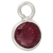 4.5 mm Round Faceted Gemstone Charm - 925 Sterling Silver - Ruby Imitation