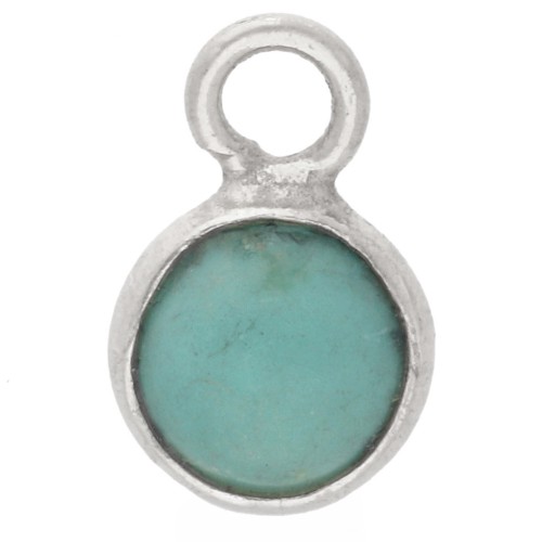 4.5 mm Round Gemstone Charm - 925 Sterling Silver - Turquoise x1