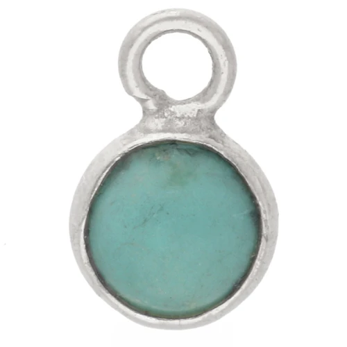 4.5 mm Round Gemstone Charm - 925 Sterling Silver - Turquoise x1
