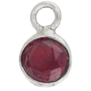 4.5 mm Round Faceted Gemstone Charm - 925 Sterling Silver - Garnet x1