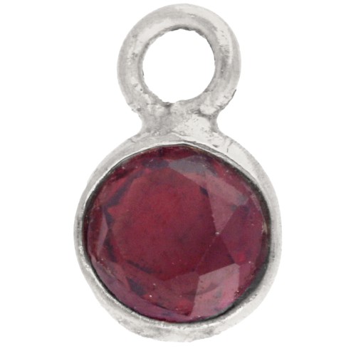 4.5 mm Round Faceted Gemstone Charm - 925 Sterling Silver - Garnet x1