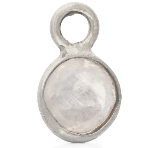 4.5 mm Round Faceted Gemstone Charm - 925 Sterling Silver - Moonstone