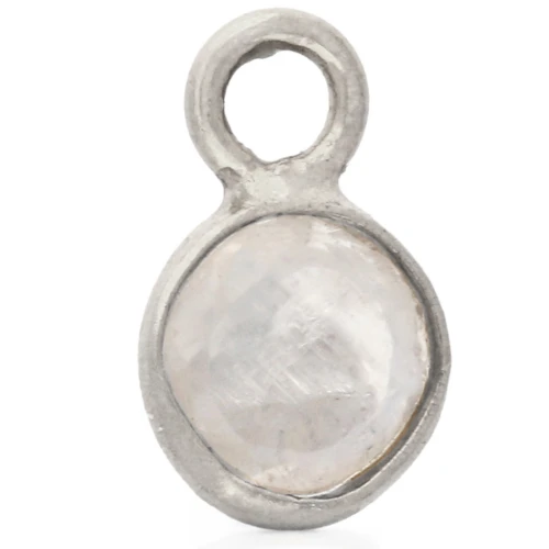 4.5 mm Round Faceted Gemstone Charm - 925 Sterling Silver - Moonstone