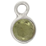 4.5 mm Round Faceted Gemstone Charm - 925 Sterling Silver - Peridot