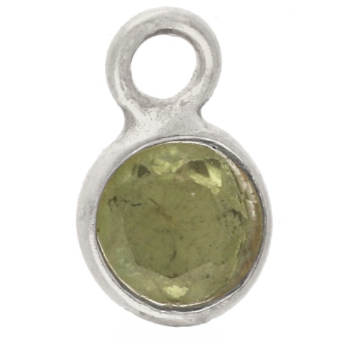 4.5 mm Round Faceted Gemstone Charm - 925 Sterling Silver - Peridot