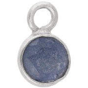 4.5 mm Round Faceted Gemstone Charm - 925 Sterling Silver - Sapphire Imitation