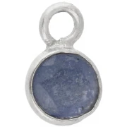 4.5 mm Round Faceted Gemstone Charm - 925 Sterling Silver - Sapphire Imitation