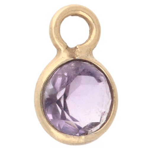 4.5 mm Round Faceted Gemstone Charm - 925 Sterling Silver Plated with Fine gold - Amethyst