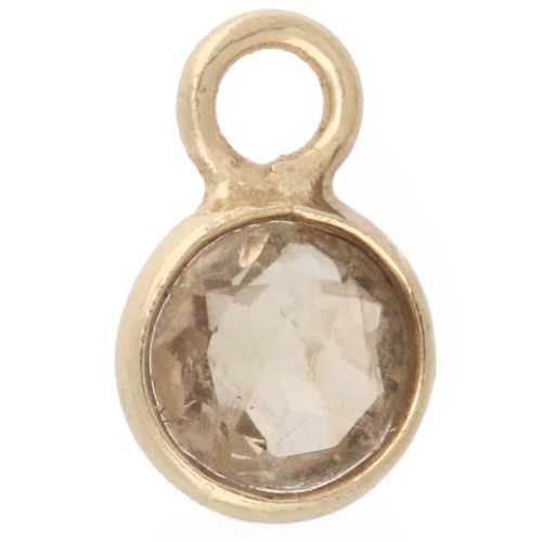 4.5 mm Round Faceted Gemstone Charm - 925 Sterling Silver Fine gold plated - Citrine